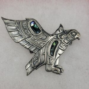 Vintage Duri Pewter Eagle Brooch with Abalone Inlay